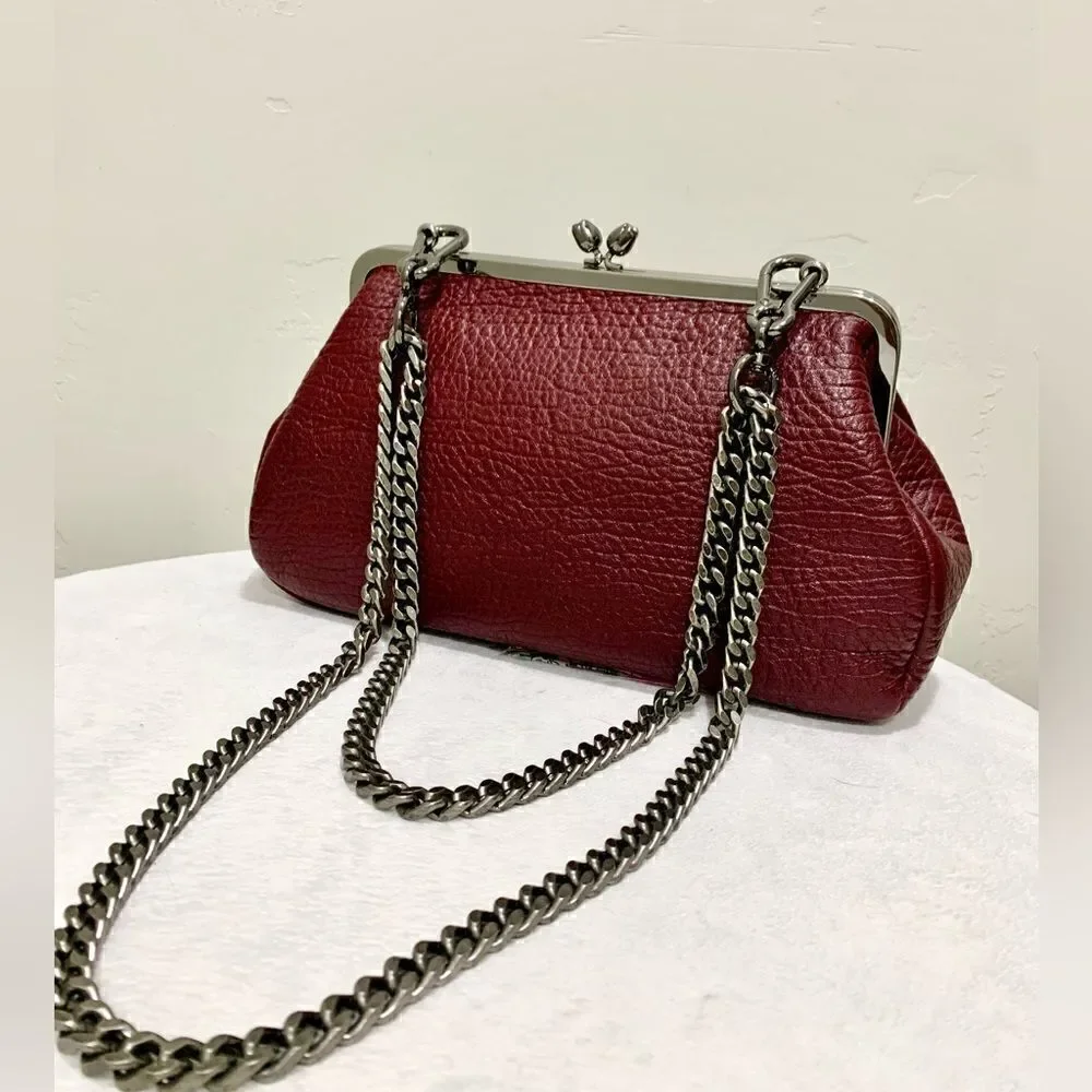 Handmade Genuine Premium Cowhide “Tulip” Kisslock Wristlet/Shoulder Bag